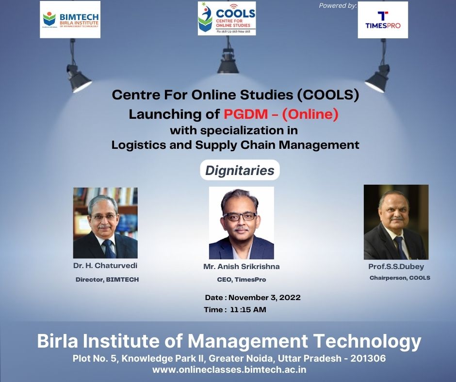 bimtech_cools's tweet photo. Launching of PGDM-(Online) with specialization in Logistics and Supply Chain Management !! Powered by: TIMESPRO
#bimtech #lifeatbimtech #PGDM #pgdmonline #PGDMCourse #PGDMAdmissions #LogisticsandSupplyChainManagement #timespro https://t.co/D2KEmRJpVO