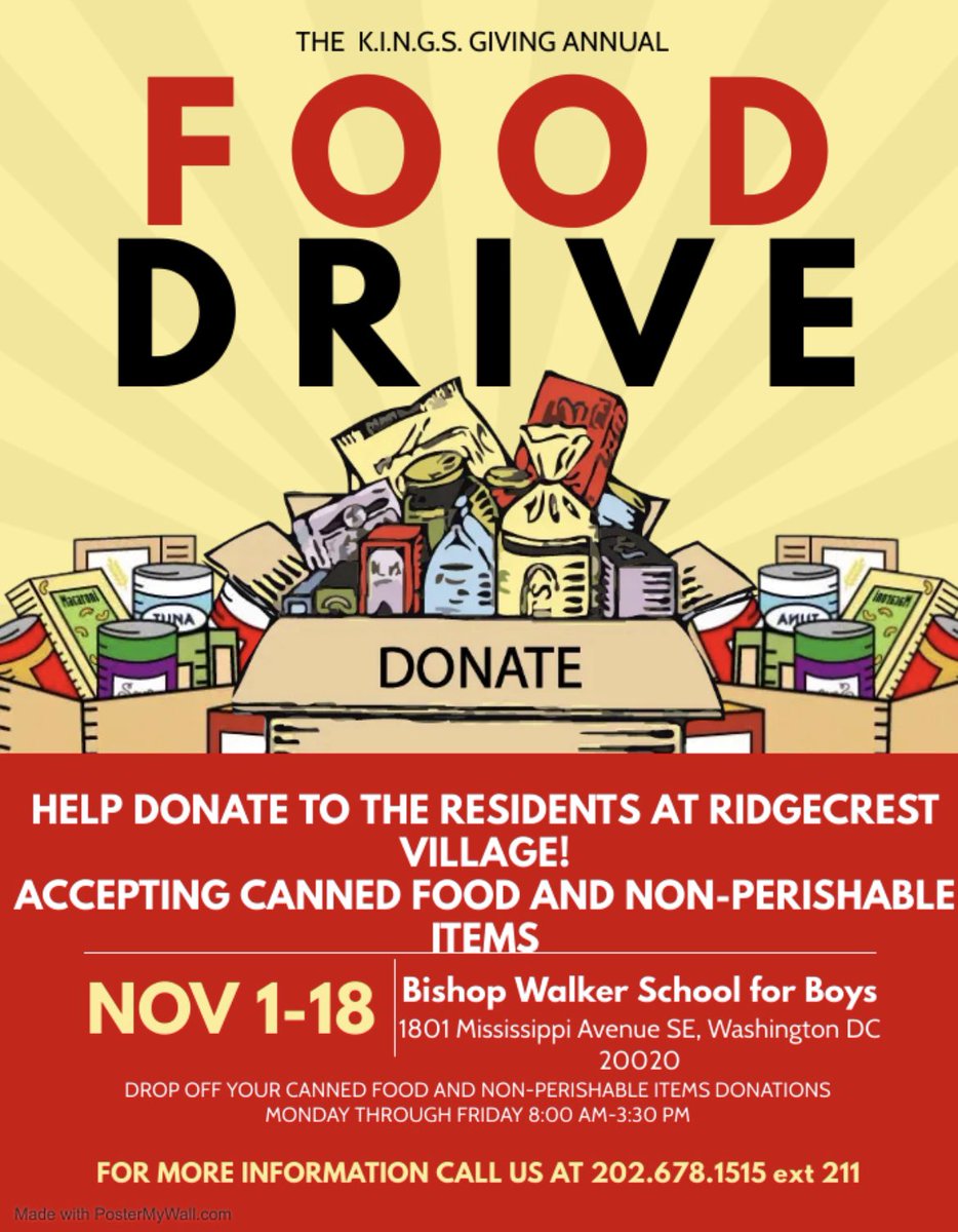 Every year the BWS provides canned food and non-perishable items to one apartment complex in ward 7/8. All donations will go to 250 residents at the Ridge Crest Apartment complex. 

We will be accepting donations Monday- Friday from 8:00 am- 3:30 pm. until November 18th!