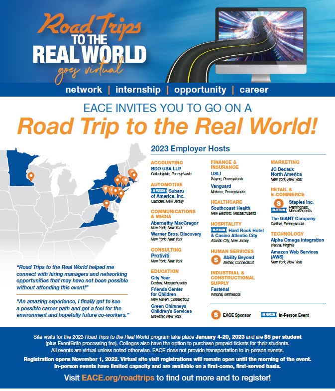 Students: Got plans for winter break? Check out the #EACE Virtual Road Trips to the Real World program! Registration is NOW OPEN! eace.org/roadtrips