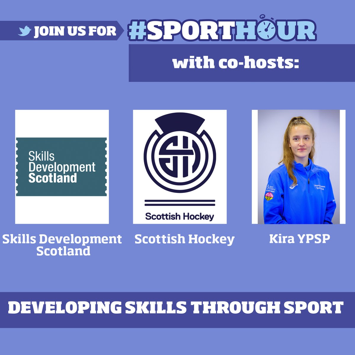 #SPORTHOUR | Meet your co-hosts for Monday's #Sporthour 🙌 Absolutely delighted to have @skillsdevscot, @ScottishHockey and @K_Henry02 with us to discuss developing skills through sport. Join the conversation ⬇️ 📆Monday 7 November ⏰9-10pm