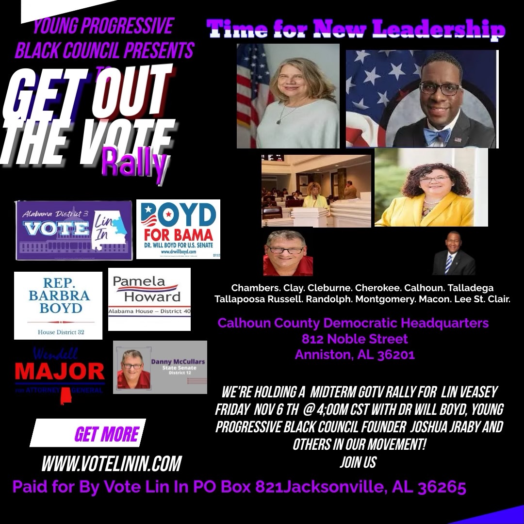 VoteLinIn2022's tweet photo. It will be a happening! Join your favorite Democrats including US Senate candidate Dr. Will Boyd 4:30-7PM on Sunday November 6th at the Calhoun County Democratic HQ  812 Noble Street, Anniston AL. 36201
#VoteBlueToSaveDemocracy #VoteBlueAL #VoteLinIn2022 https://t.co/ZV07b5FNyh