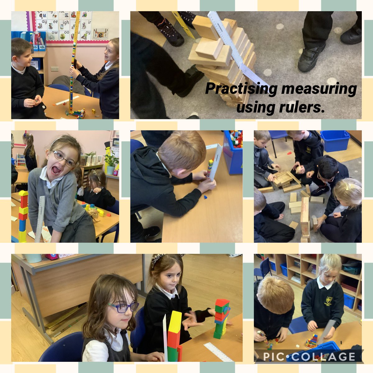 Today we discussed why we might need to measure length. We talked about the units cm and m and how to use a ruler. Then we built towers so we could practise measuring. 😃 📏 🧱 #mathsisfun #teamwork #newskills