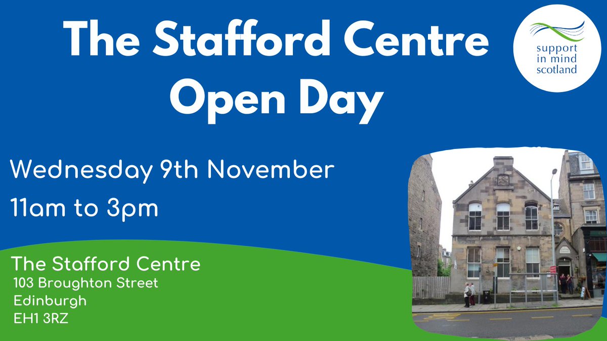 📅 Next week, our Edinburgh centre will be opening its doors so you can learn all about the support offered, which ranges from counselling to wellbeing activities like art, music and tai chi. 

The Stafford Centre
Wednesday 9th November
9am to 3pm 

Hope to see you there! 👋