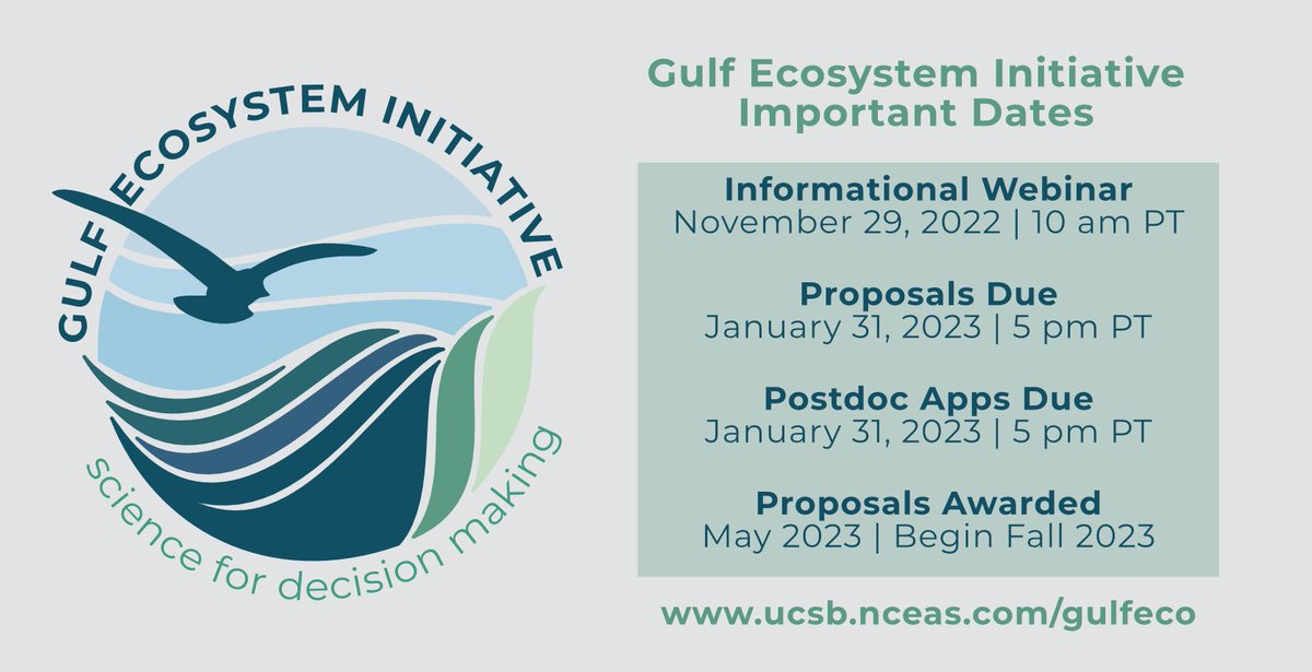 Announcing a 5 year partnership with the <a href="/NOAA/">NOAA</a> RESTORE Science Program that will fund #SynthesisScience projects on Gulf of Mexico fisheries management, climate change, and ecological impacts 🌟 Proposals due Jan 31. A thread with details on our new Gulf Ecosystem Initiative 🧵⬇️