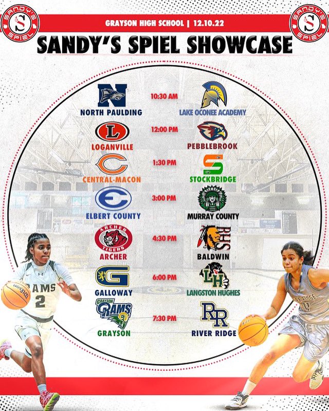 Sandy’s Spiel Showcase 🔥Year 3🔥(GIRLS ONLY) 12/10 at @GHSLadyRams 🔟 Top 10 Teams 3️⃣ Preseason No. 1s 2️⃣ State Champions 3️⃣ Semifinalists 5️⃣ Quarterfinalists 📸 @AndrewWaters14