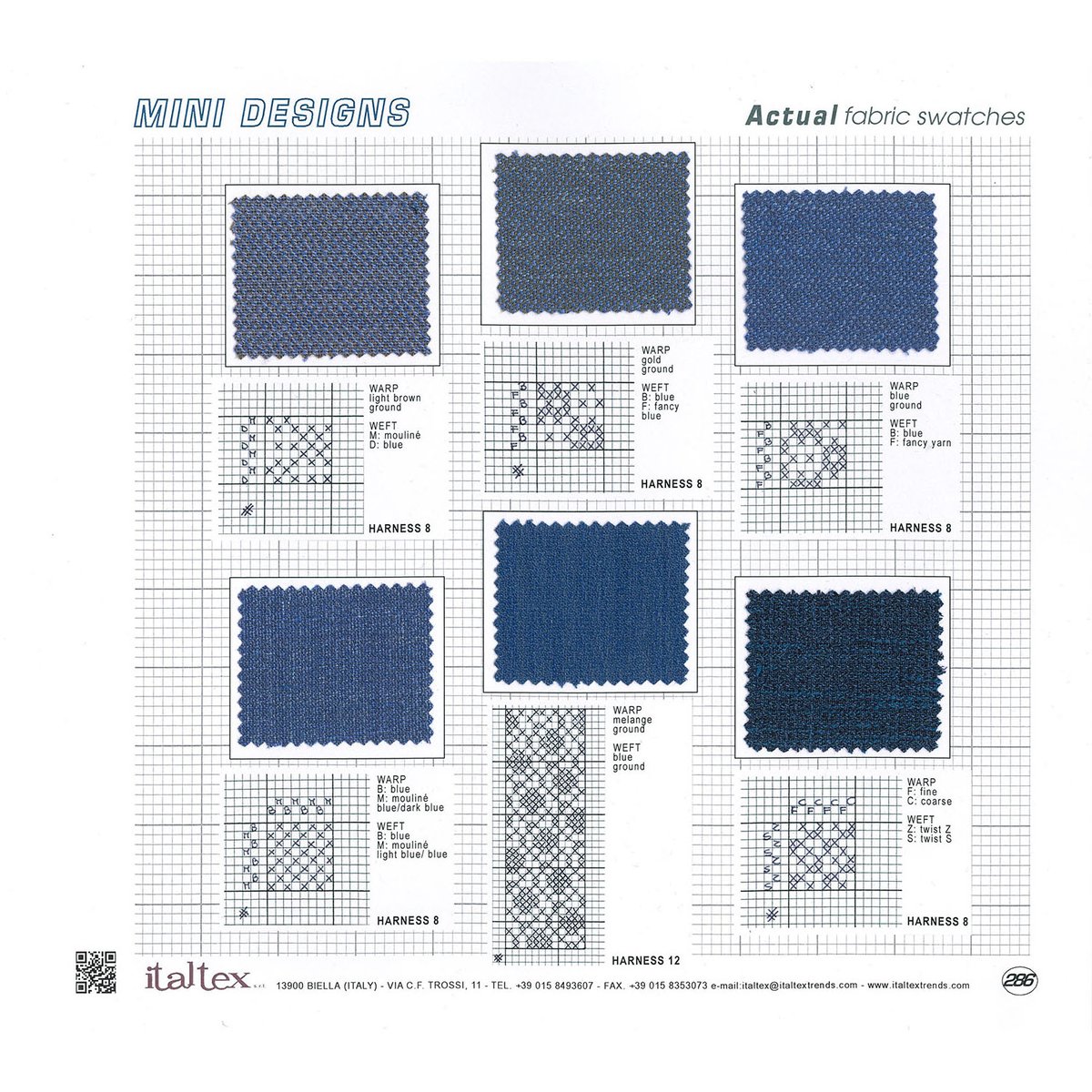 Small effect worsteds for men's wear Spring/Summer 2024 - from the Italtex fabric trend book Mini Designs Vol. 8 with actual fabric swatches, weaves, warp and weft notes, weight, number of harnesses italtextrends.com/collections/me… #textiledesign #fashiontrends #textile #menswear