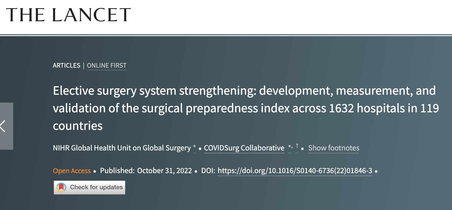 Elective surgery system strengthening: development, measurement, and  validation of the surgical preparedness index across 1632 hospitals in 119  countries - The Lancet