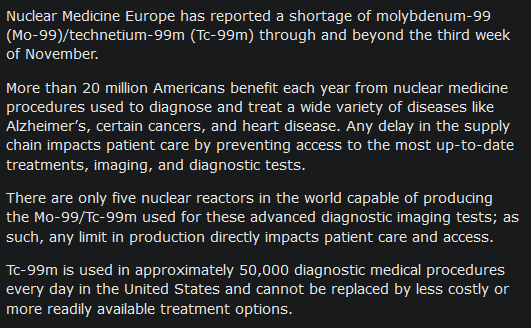 Mo-99/Tc-99m shortage expected to impact provider care and limit patient access snmmi.org/NewsPublicatio…