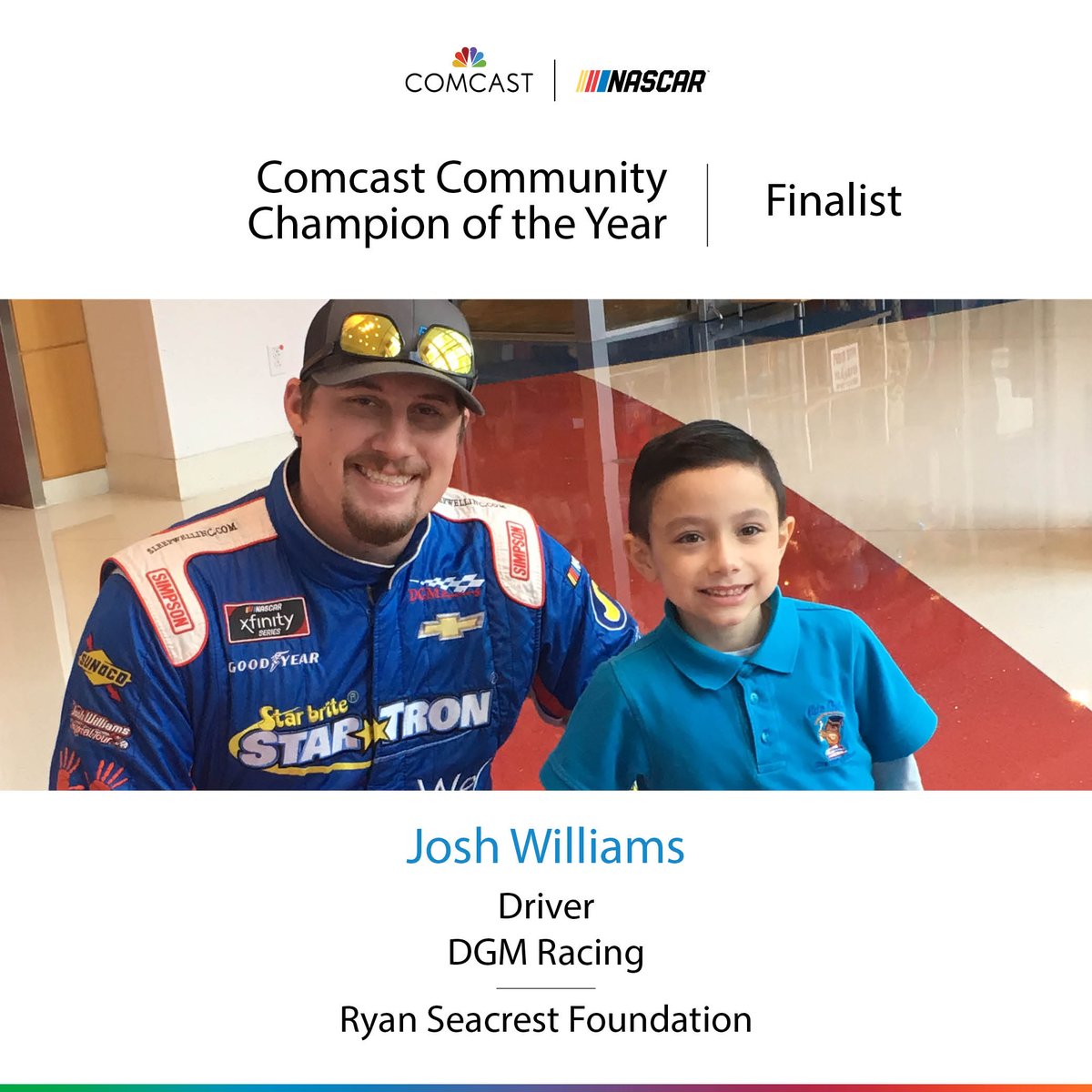 RequiredTeam's tweet image. Required Team Gear, Josh Williams’ official apparel provider, is honored to be a partner with such a talented and philanthropic individual. Congratulations Josh, you certainly deserve this honor. We hope you bring home the win!