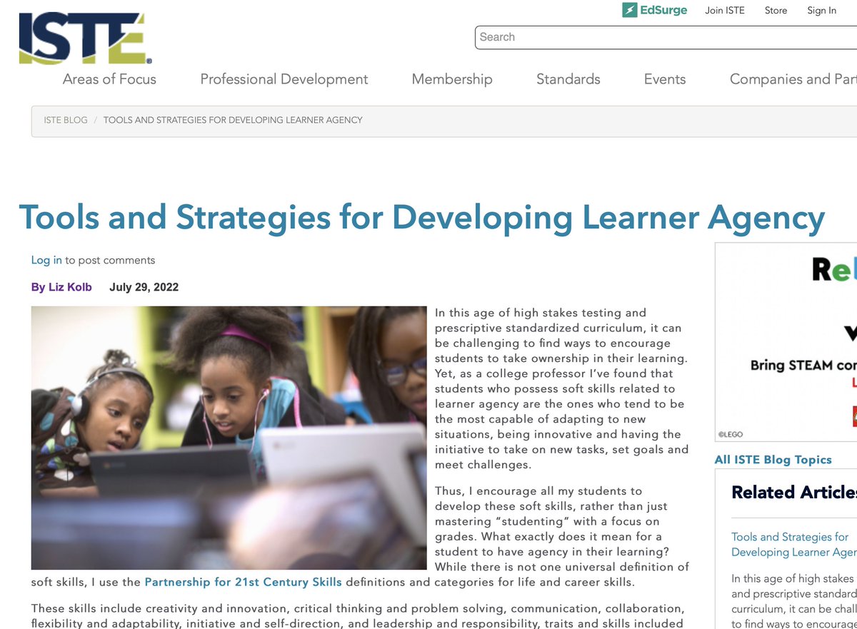 7 Tools and Strategies for Developing Learner Agency Love these tips! Which resonate most for you? 2. Practice the Power of YES! 4. Stick to Core 5 tools 6. Co-create rubrics 7. Offer micro-learning iste.org/explore/classr… #ISTEAmbassador #ad #TeachBoldly @ISTEofficial