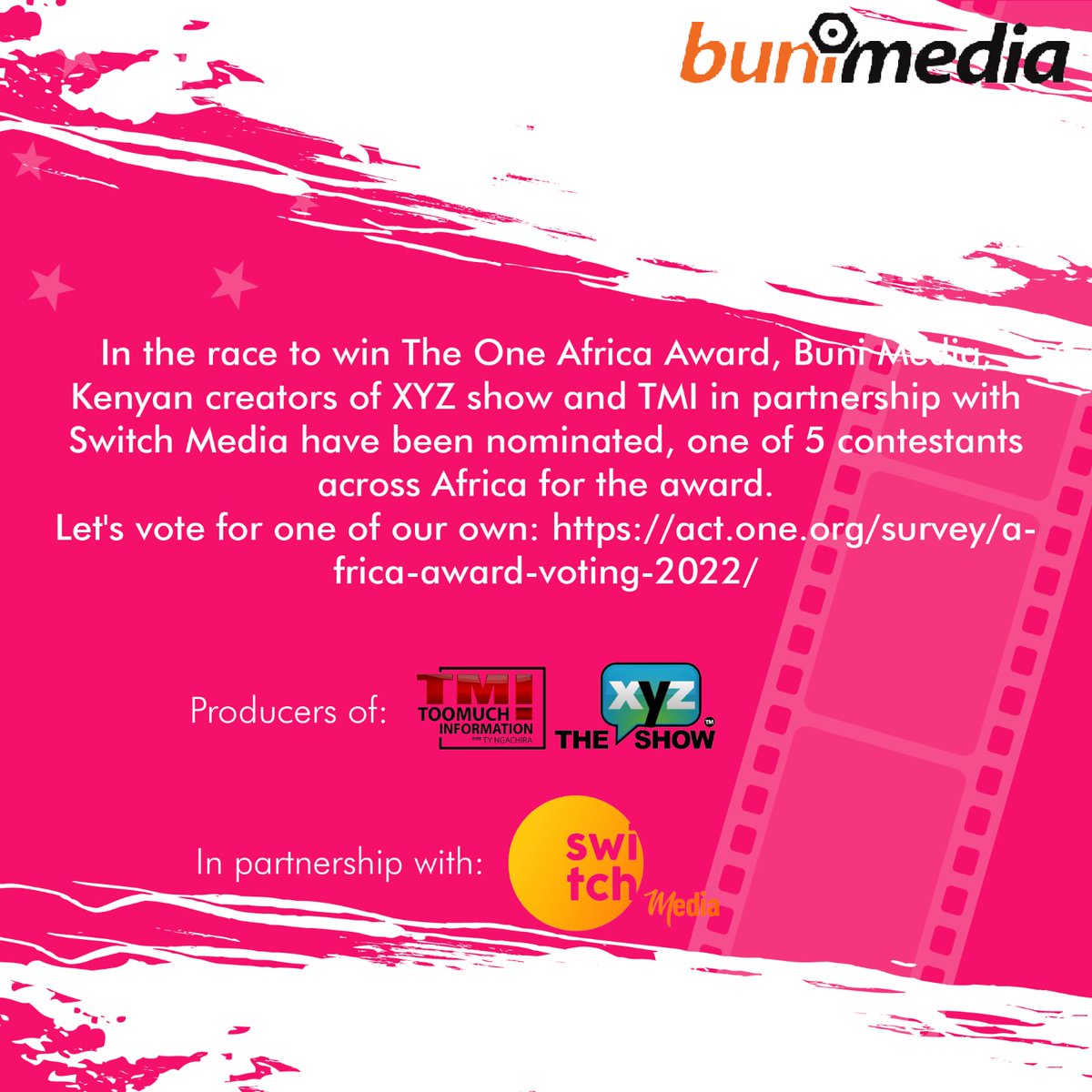 xyzshow's tweet photo. Here is a reminder to take a moment to vote for Buni Media. Remember to retweet ifikie mbogi. 
Voting link: https://t.co/J2HlKoAwBv

#Vote4BuniMedia
#ONEAfricaAward2022 https://t.co/a8xOU12Y0O