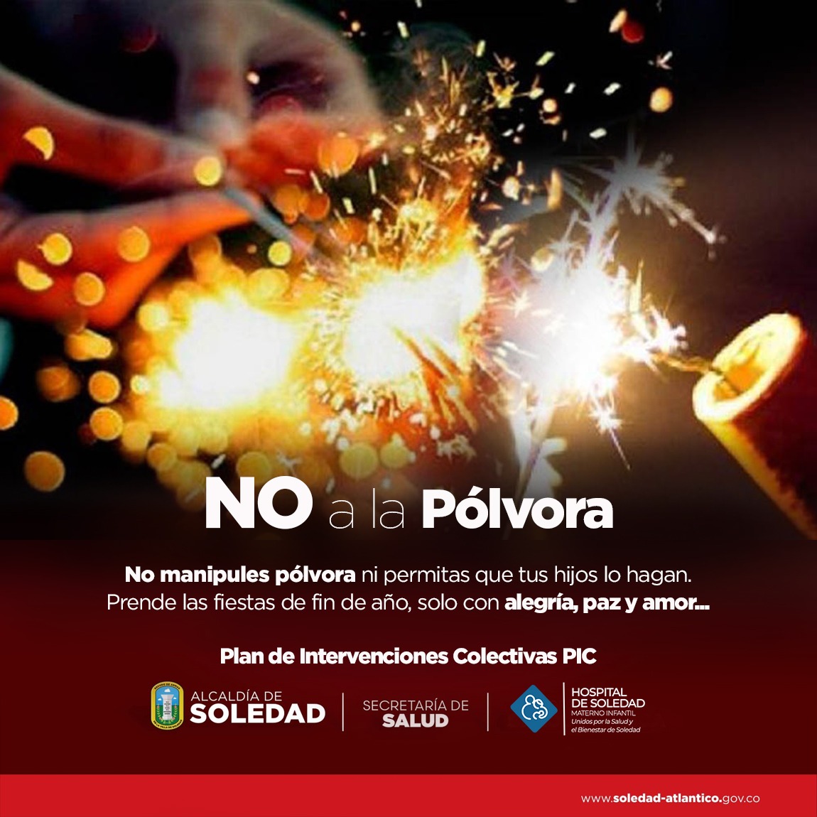 Hospital Materno Infantil intensifica campaña para el No uso de la pólvora, cero quemados en Soledad. Más adultos responsables, cero niños quemados
<a href="/MinSaludCol/">MinSalud Colombia 🇨🇴</a> 
<a href="/soledadalcaldia/">Alcaldía de Soledad</a> 
<a href="/AtlanticoSalud/">Atlantico </a> 
<a href="/Gobatlantico/">Gobernación Atlántico</a>