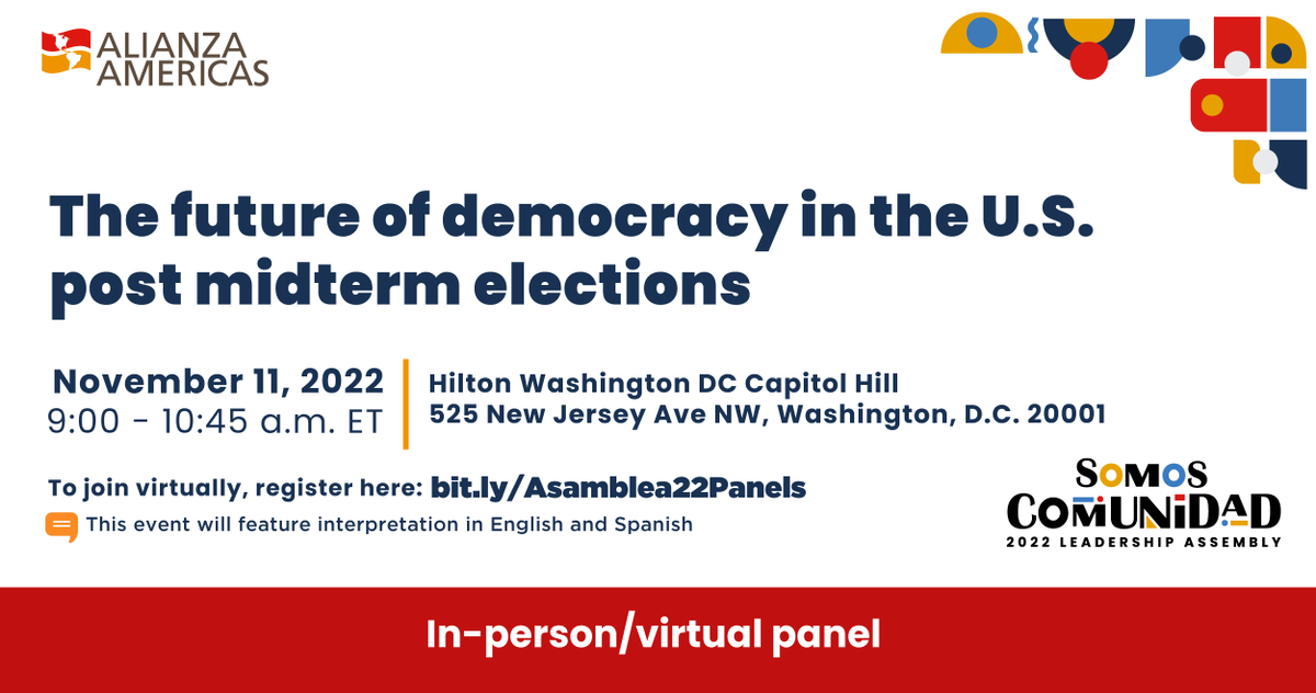 ALIANZAAMERICAS's tweet photo. Join us for a post midterm elections analysis. A panel of experts will discuss the results &amp; the implications for the well-being of Latin American migrant populations &amp; other communities throughout the country. Find out Live on our FB page: https://t.co/Cso2af7l3x #SomosComunidad https://t.co/xFIFWGG5AX