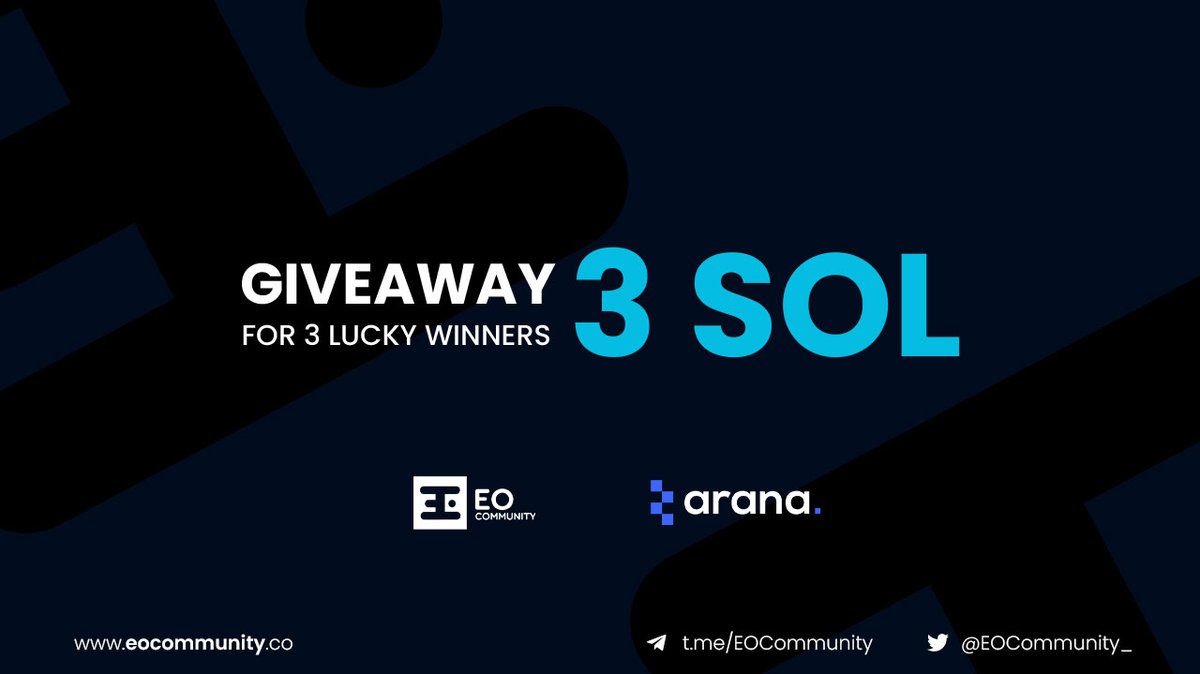 🎉 SOLANA Giveaway 3 SOL🎉 Prize: 🏆 3 $SOL 🏆 3 Winners To Enter: 1⃣ @EOCommunity_ and @aranadigital_ 2⃣ Like, RT & Tag 3 Friends 👥 3️⃣ Retweet pinned post @aranadigital_ ⏰ 3x 24h #SolanaNFT #Giveaways #SolanaGiveaways #NFTGiveaway #solana #aptos