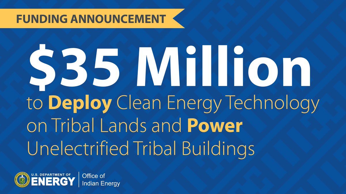 BREAKING NEWS: We are announcing $35 million in new funding to deploy clean energy technology on tribal lands and to power unelectrified tribal buildings. 
Read the announcement: bit.ly/3T3kbfa

#tribalenergy #NAHM2022 #FundingOpportunity