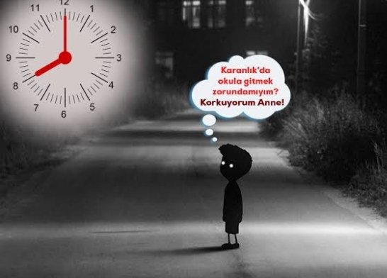 Çocuklar bu yıl da karanlıkta yürümesin! 

Türkiye'nin #kışsaati uygulamasına düzenleme gelsin.