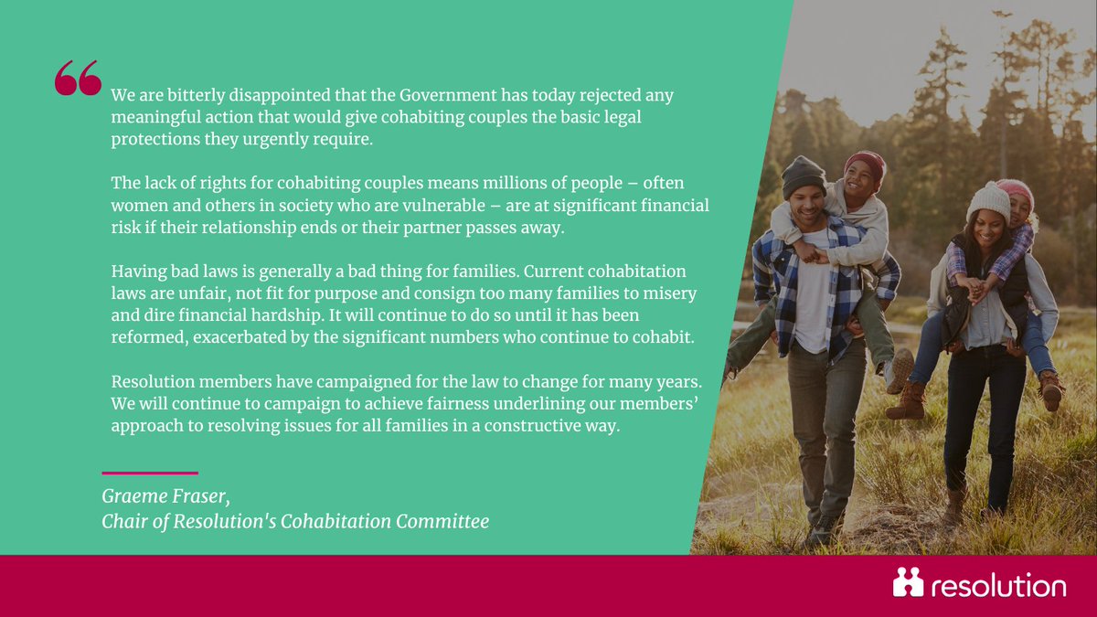 We are bitterly disappointed that the Government has rejected any meaningful action that would give #cohabiting couples the basic legal protections they urgently require.

Read our full statement ⬇️
resolution.org.uk/news/resolutio…