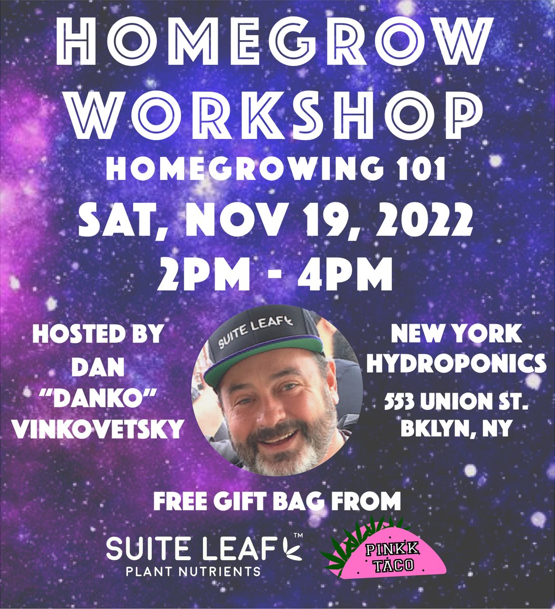 DannyDanko's tweet photo. I'm teaching a beginner homegrow class at #NewYorkHydroponics in Bklyn Nov 19th 2-4pm! Limited to 30 seats. 10 earlybird tickets on sale now. Gift bag from @SuiteLeaf nutrients @PinkkTaco69 seeds &amp; @HydrofarmTV! Free grow book! 15% off grow tents! https://t.co/6PbSoHSsaj #eventhi https://t.co/m1pB5DDica