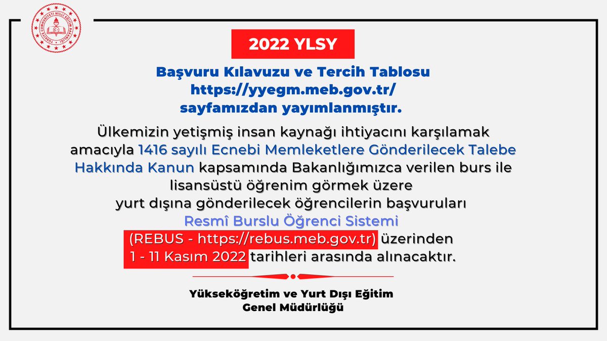 2022 YLSY Başvuru Kılavuzu ve Tercih Tablosu yyegm.meb.gov.tr sayfamızdan yayımlanmıştır.