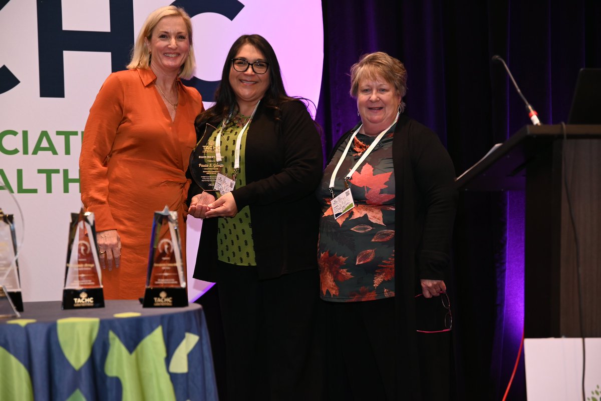 TexasCHCs's tweet photo. TACHC was honored to award the Board Chair's Award to Cam Kleibrink with @fronterahealth and Paula Gomez with @BrownsvilleCommunityHealthCenter. Cristela Gonzalez accepted on Paula's behalf. Congratulations. #TACHC22 https://t.co/7R4Qu0DTIA