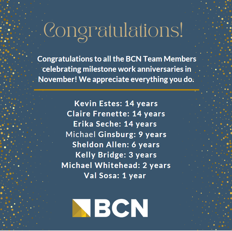 BCNTelecom1's tweet photo. Congrats to these BCN team members for their work anniversaries this month! #TEAMBCN #BCN https://t.co/pAmhyILQLx