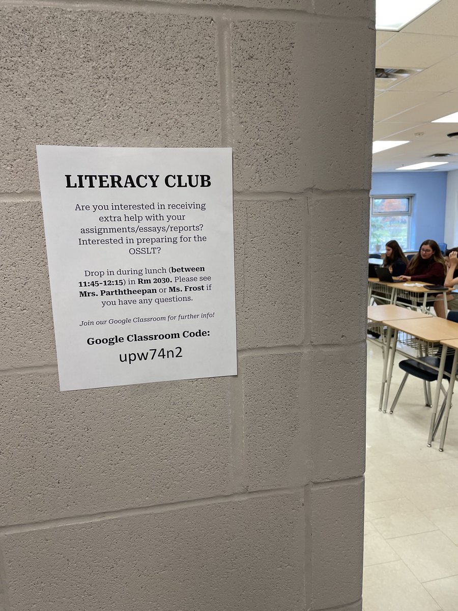 Literacy Club happens at lunch in room 2033. Stop by for extra help on assignments or EQAO grade 10 literacy test. #STA #PVNCInspires #OSSLT ⁦