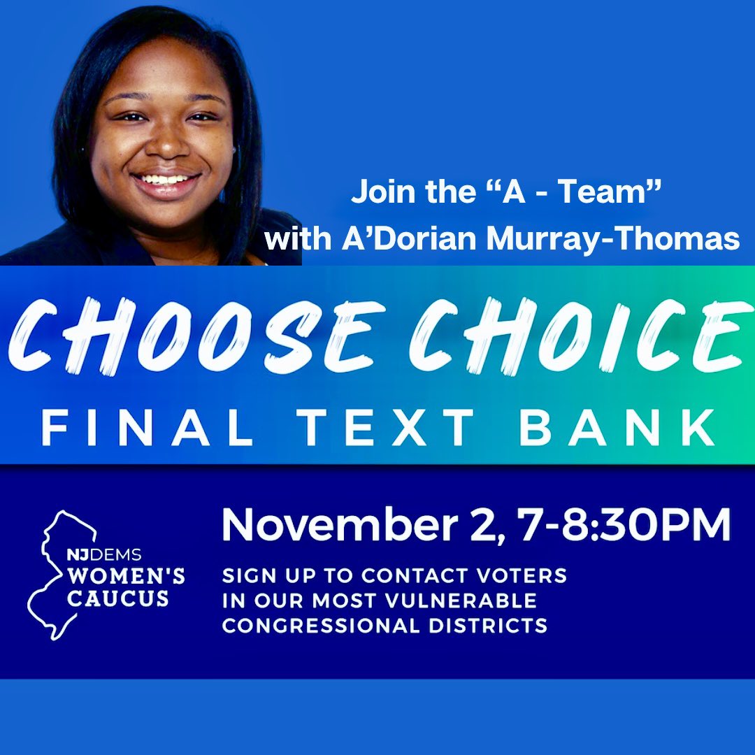 ADorian4Newark's tweet photo. Help us increase voter turnout in #NewJersey’s most vulnerable congressional districts. YOU can make a difference from the comfort of your home.

Join our virtual #TextBank on TOMORROW,📱Wednesday, November 2nd. Register now. https://t.co/KlWYjIvcFB

#VOTE #ElectionDay #NewJersey https://t.co/LsA8JUDHvm