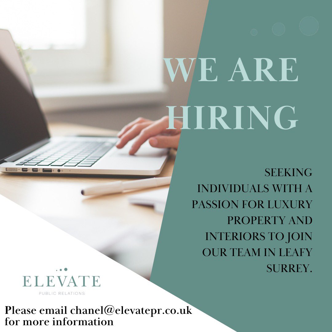 ➡️WE ARE #HIRING⬅️

Elevate Public Relations is hiring! We'd love to welcome a new member to the PR team. We're keen to hear from eager Senior Account Executives and Account Managers.

📍Located in leafy Oxted, #Surrey.

📧For more information, please email chanel@elevatepr.co.uk