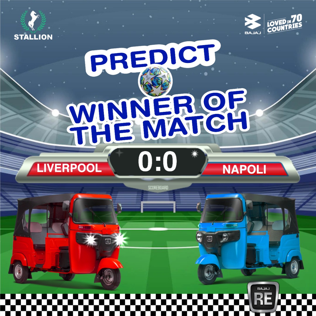 bajajkekeng's tweet photo. What will be the final score of the match⚽🛺 between Liverpool and Napoli?
Share your answer in the comment section below
#StallionBajaj #BajajKekeNigeria #StallionGroup #Bajaj #lovedin70countries #Liverpool #Napoli https://t.co/YTZAIdgtjt