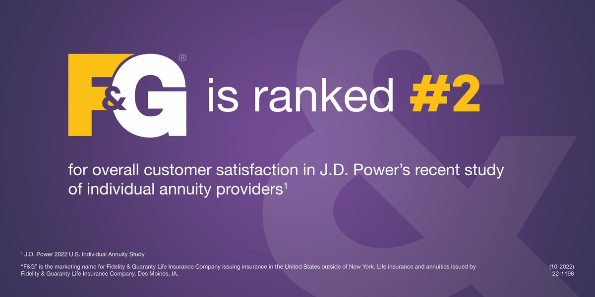 EquisRetirement's tweet photo. F&amp;G is ranked #2 for overall customer satisfaction in J.D. Power’s recent study of individual annuity providers1. This is a strong testament to their effort to help turn aspirations into reality.

#FGLife #WeAreFG #JDPower

1 J.D. Power 2022 U.S. Individual Annuity Study https://t.co/bQttGm4Zd1