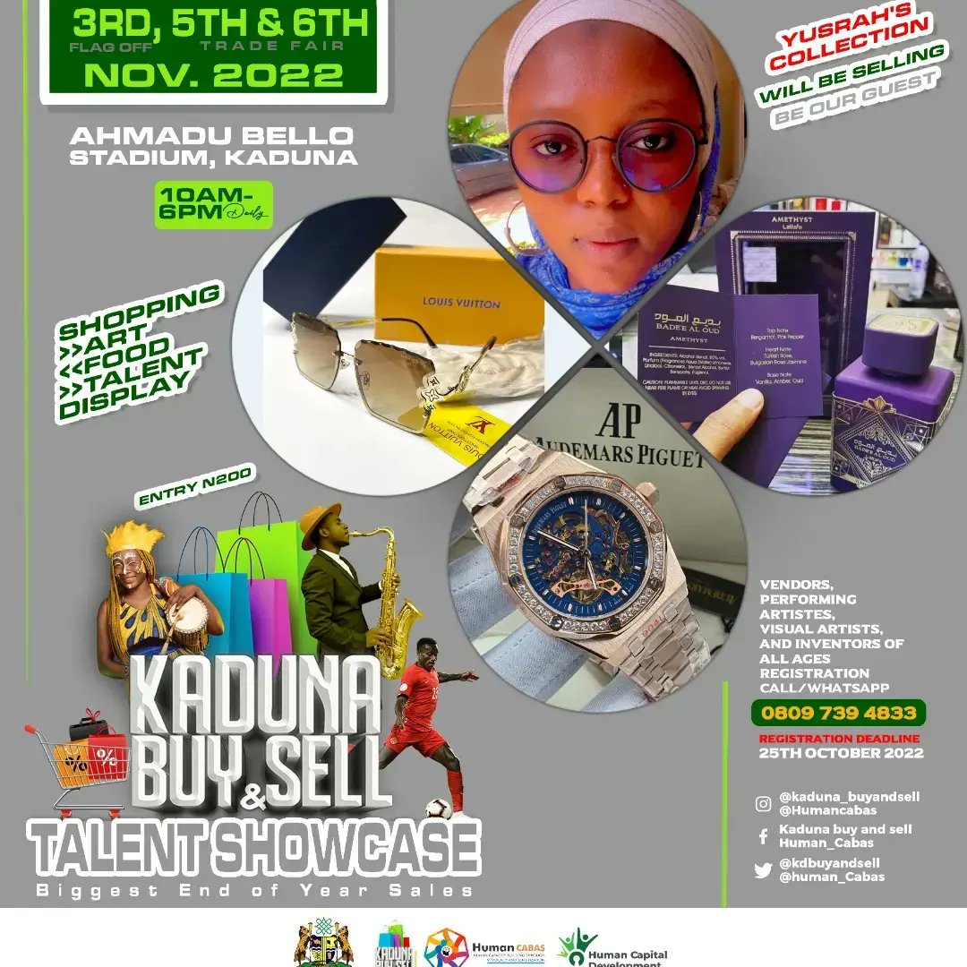 Yusrah_collect's tweet photo. Pleased to announce to y'all that Yusrah's collection would be live @ the kaduna buy and sell on the 5th Sat and 6th sun of November from 10am to 6pm at the Ahmadu Bello Stadium,Kaduna. Please do us a favor by comin around to stop and shop with us. Tell a friend to tell a friend https://t.co/lZBgXqNllj