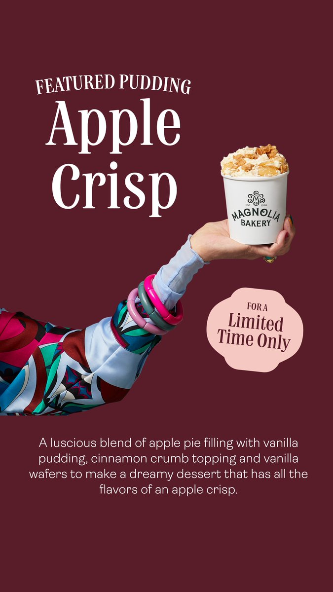 magnoliabakery's tweet photo. Happy November -- enjoy Apple Crisp Pudding throughout the month in store or straight to your door via nationwide shipping! https://t.co/X1wyoalFVv 🍏🍎 https://t.co/UatCLdvNiI