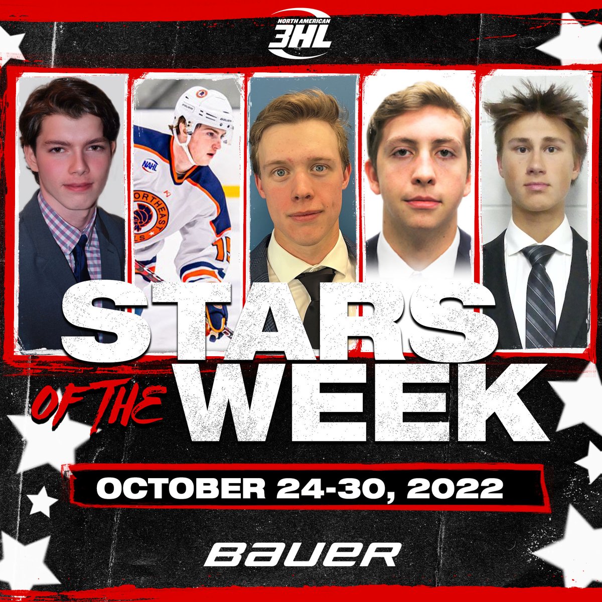NA3HL's tweet photo. #NA3HL @BauerHockey Stars of the Week for Oct. 24-30:
Central:Amir Velikhanov,D, @OregonTradesmen
East:McCarthy Reed,D, @negenerals
Frontier:Patric Loeffler,G, @HawksJrHockey
South:Hunter Hein,G, @TEXRoadRunners
West:Matthew Ryyanen,G, @Minnesota_Loons 
https://t.co/fhbeXzOFzm https://t.co/i3jsAhkoJX
