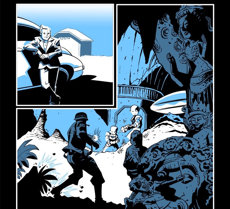 Oeming's tweet photo. Publisher Ray Palmer and UFO/JFK assassination crossover Fred Crisman appear in #bluebook - with @JamesTheFourth on #substackcomics https://t.co/FsBK0zYrl5
