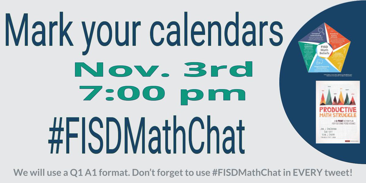 FISDSecmath's tweet photo. You won't want to miss our #ProductiveStruggle Twitter Chat on November 3rd at 7pm.  Tell your friends!  :-) #FISDMathChat https://t.co/5uzDRDd3n7