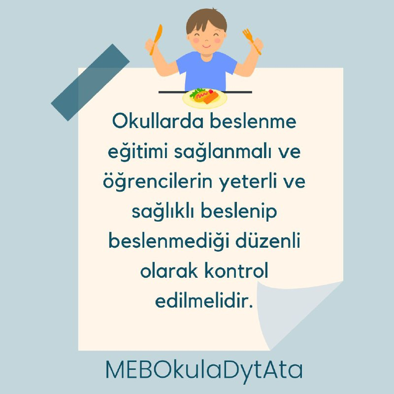 Okullara yapılacak olan diyetisyen istihdamı çocukların sosyal, zihinsel ve bedensel gelişimlerine önemli katkılar sağlayacaktır

MebOkulaDytAta 
HerOkulaBirDyt