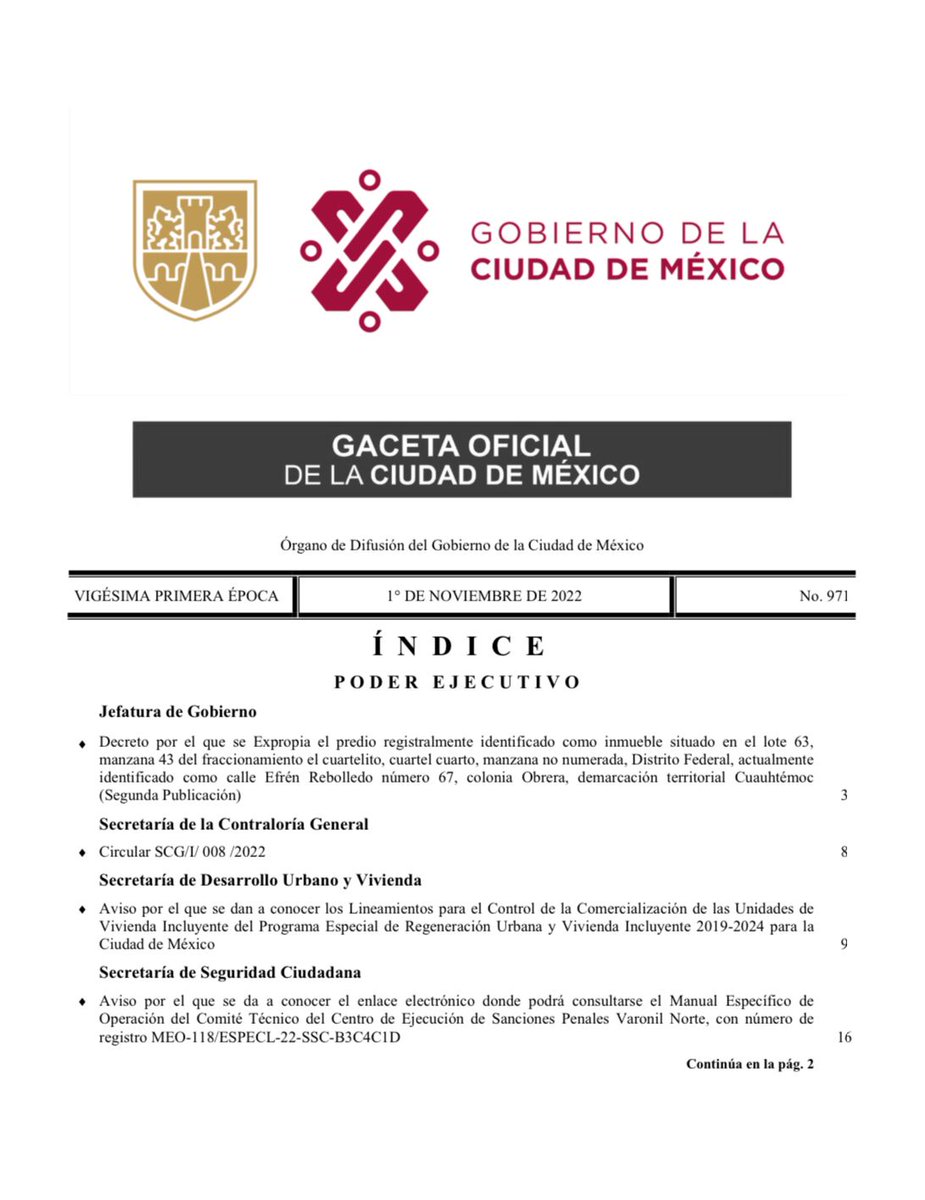 CDMXConsejeria's tweet photo. Gaceta Oficial 01-11-2022. Lineamientos para el Control de la Comercialización de las Unidades de Vivienda Incluyente del Programa Especial de Regeneración Urbana y Vivienda Incluyente 2019-2024.
 
https://t.co/g45BjtM3TM https://t.co/OqkxFqJamw