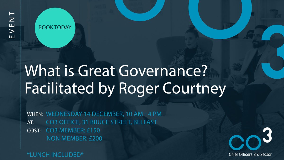 Join us next month for 'What is Great Governance?' with Roger Courtney.

The challenge of leading, or even being part of, a third sector board should not be underrated, this course will help improve the governance of third sector organisations.

Book: bit.ly/3zAFWvH