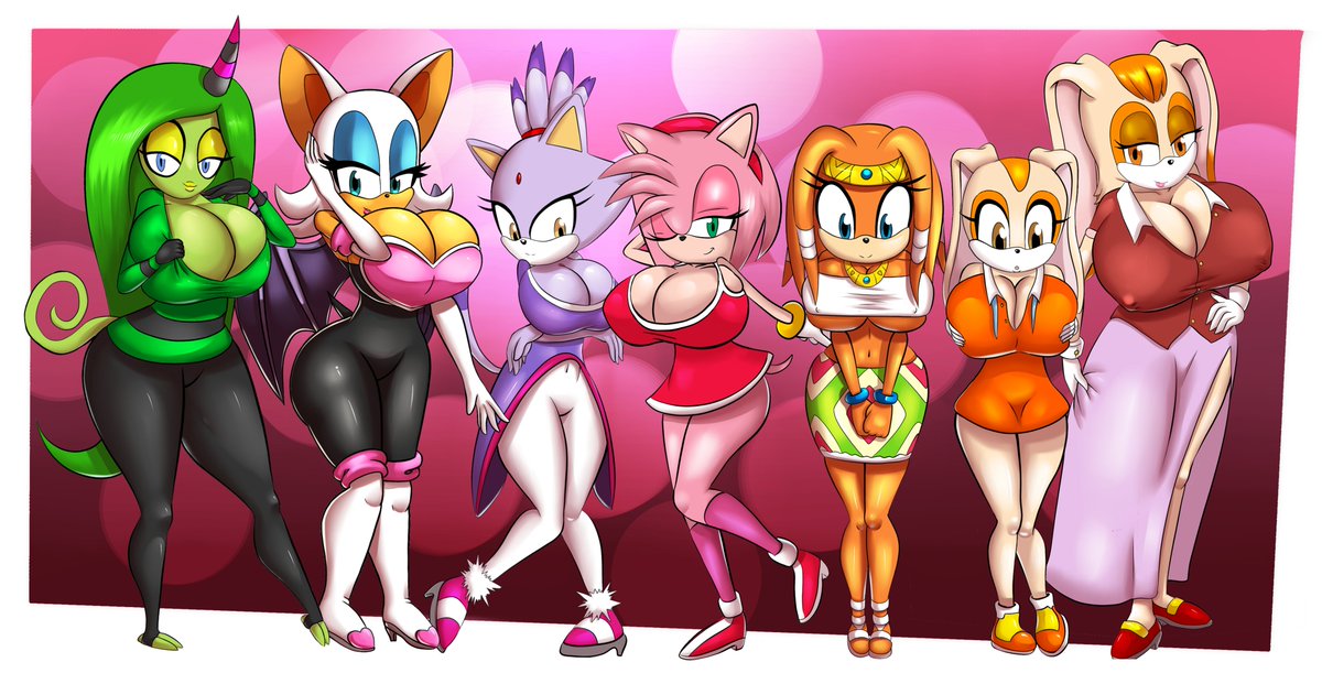 HAllissei's tweet photo. All the "Rouge Girls"

Why "Rouge girls?" Because this are Sonic characters, but twith the gorgeous body they deserve...   the body of Rouge the Bat!

(Their names from left to right)
Zeena, Rouge, Blaze, Amy, Tikal, Cream, Vanilla https://t.co/PLx0z3naCx