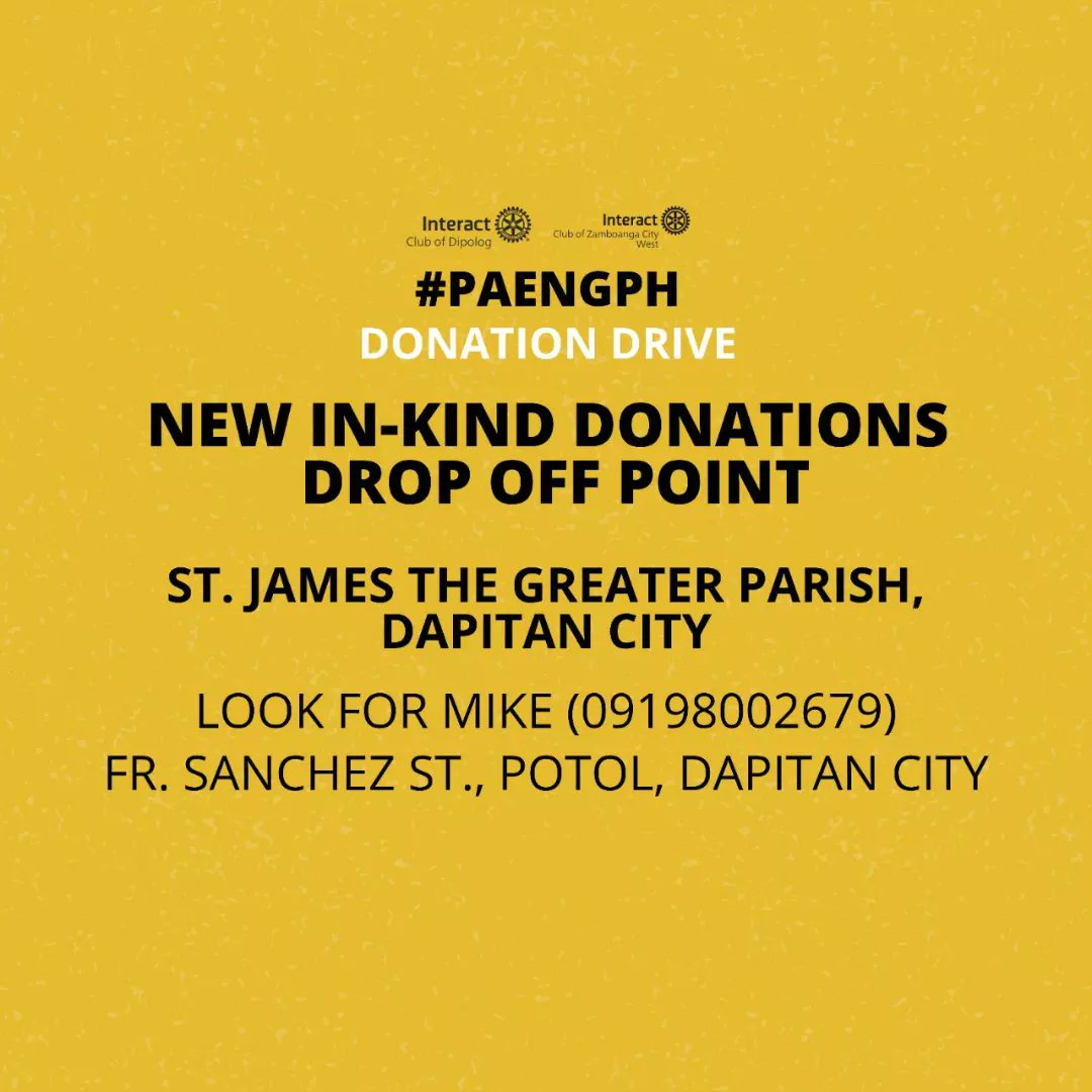 IACDipolog's tweet photo. 𝗜𝗡-𝗞𝗜𝗡𝗗 𝗗𝗢𝗡𝗔𝗧𝗜𝗢𝗡 𝗨𝗣𝗗𝗔𝗧𝗘!

We have added another drop-off point for in-kind donations. You may send your in-kind donations at: 

𝗦𝘁. 𝗝𝗮𝗺𝗲𝘀 𝘁𝗵𝗲 𝗚𝗿𝗲𝗮𝘁𝗲𝗿 𝗣𝗮𝗿𝗶𝘀𝗵, 𝗗𝗮𝗽𝗶𝘁𝗮𝗻 𝗖𝗶𝘁𝘆 
Look for Mike (09198002679) https://t.co/yTX5vkAyx0
