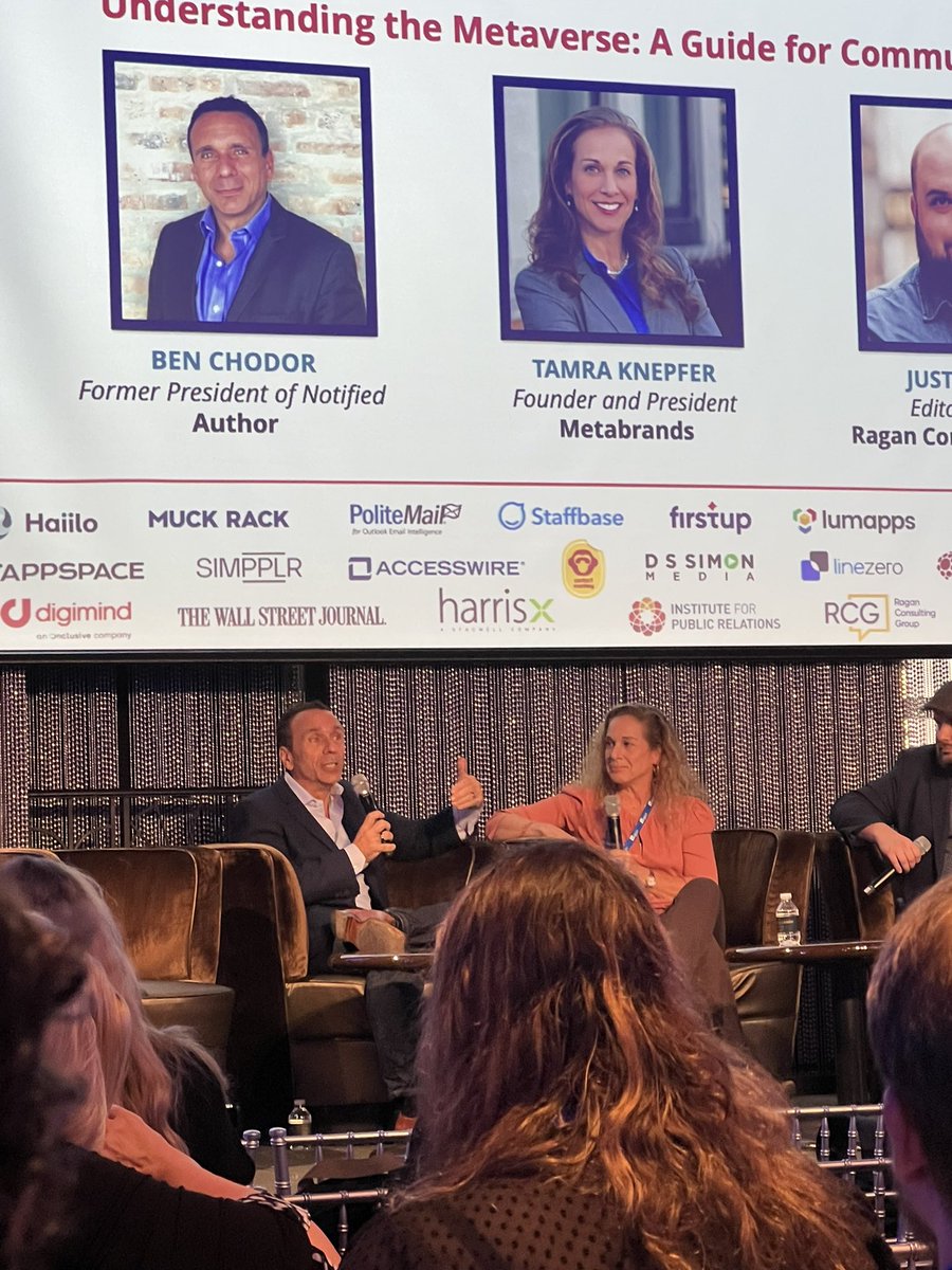ItsMYAlife15's tweet photo. Hearing from @s57benchodor on the Metaverse. “We are early on in the conversation of the Metaverse. If it was a baseball game, we are in the bottom of the first.” 

It’s exciting to learn more and discuss integral communication &amp; marketing concepts that are NEW. #commsweek2022 https://t.co/TBgMNvuHVq