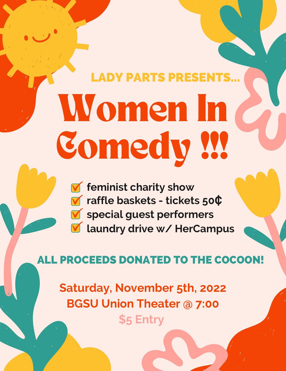 LadyPartsBG's tweet photo. Our WomCom show is this Saturday!!! Come out for Lady Part’s biggest event of the year and support our local women’s shelter the cocoon!! 
We have some awesome performers as well as bundles and prizes donated from local businesses, raffle tickets are just 50 cents each!! https://t.co/cWBCQhXCZN
