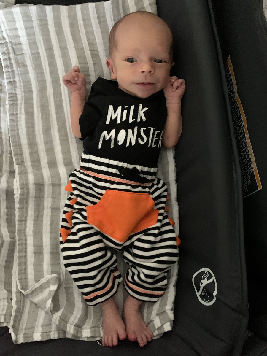 CoachFloresPE's tweet photo. My little milk monster slept right through all the trick-or-treaters! Weβll try again next year! ππ§‘π #firsthalloween #WesleyRay https://t.co/rDcroAlO0e