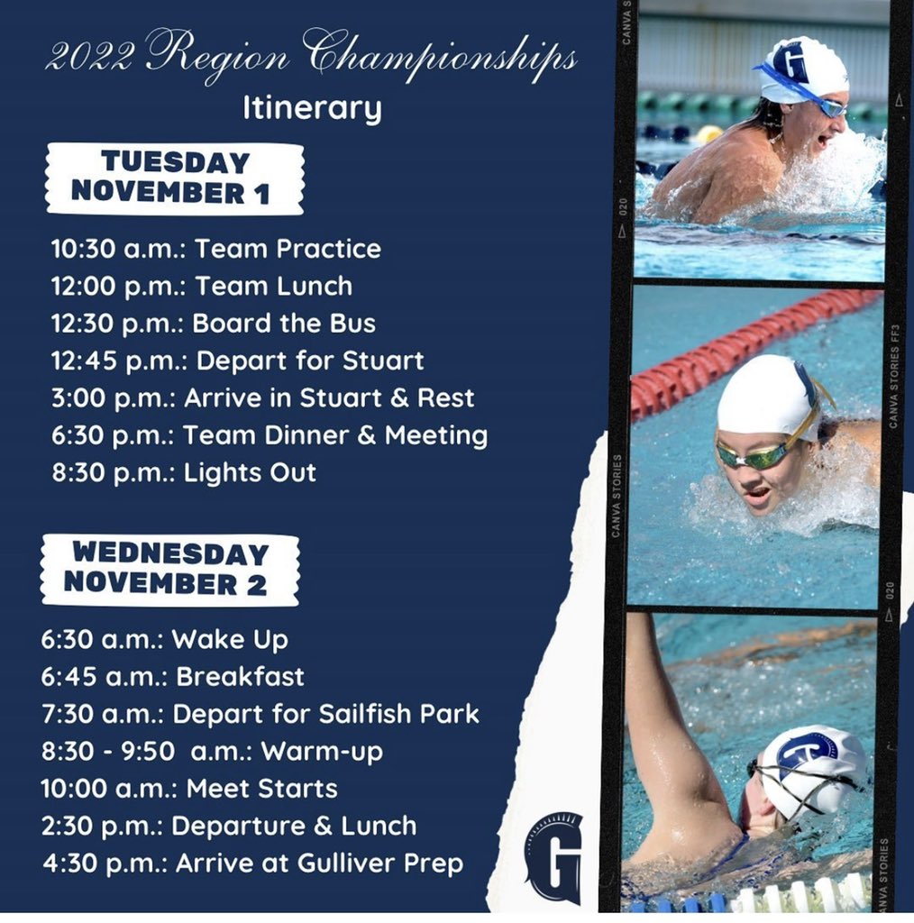 The 2022 Class 2A Region 4 Championship is here!!

Take note of the itinerary, check what to bring, and let’s swim fast!! 💪💪

#goraiders #fhsaaswimming #fhsaa #highschool #studentathletes #gulliverprep #gulliver #unparalleled #swimteam #regionals