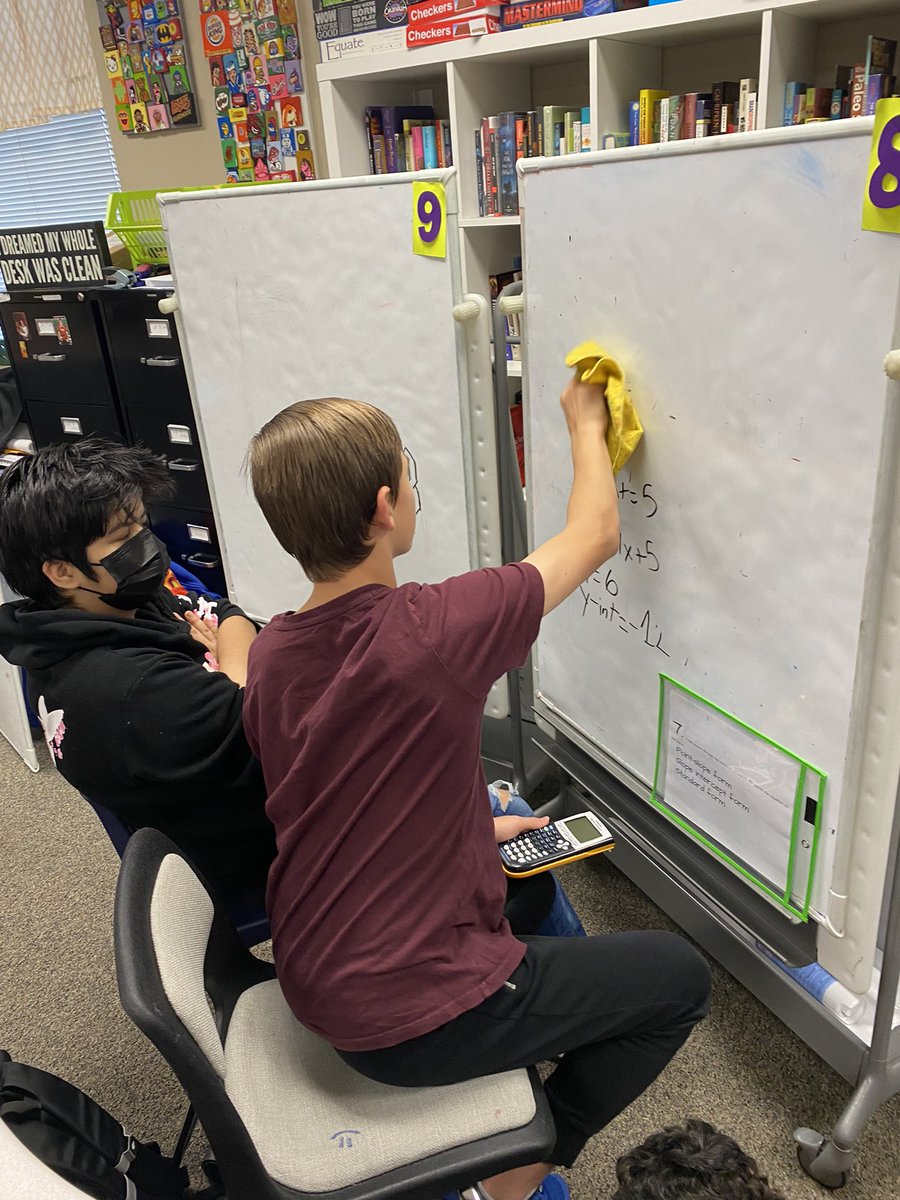 Check out these Algebra 1 students in <a href="/TSMS_MrsD/">Carolyn Dougherty</a> class writing linear equations in different forms at their #VNPS in random groups of 3️⃣. Talk about 100% engagement! Way to get the kids doing the thinking! <a href="/TSMSKeller/">Trinity Springs MS</a> <a href="/pgliljedahl/">Peter Liljedahl</a>
