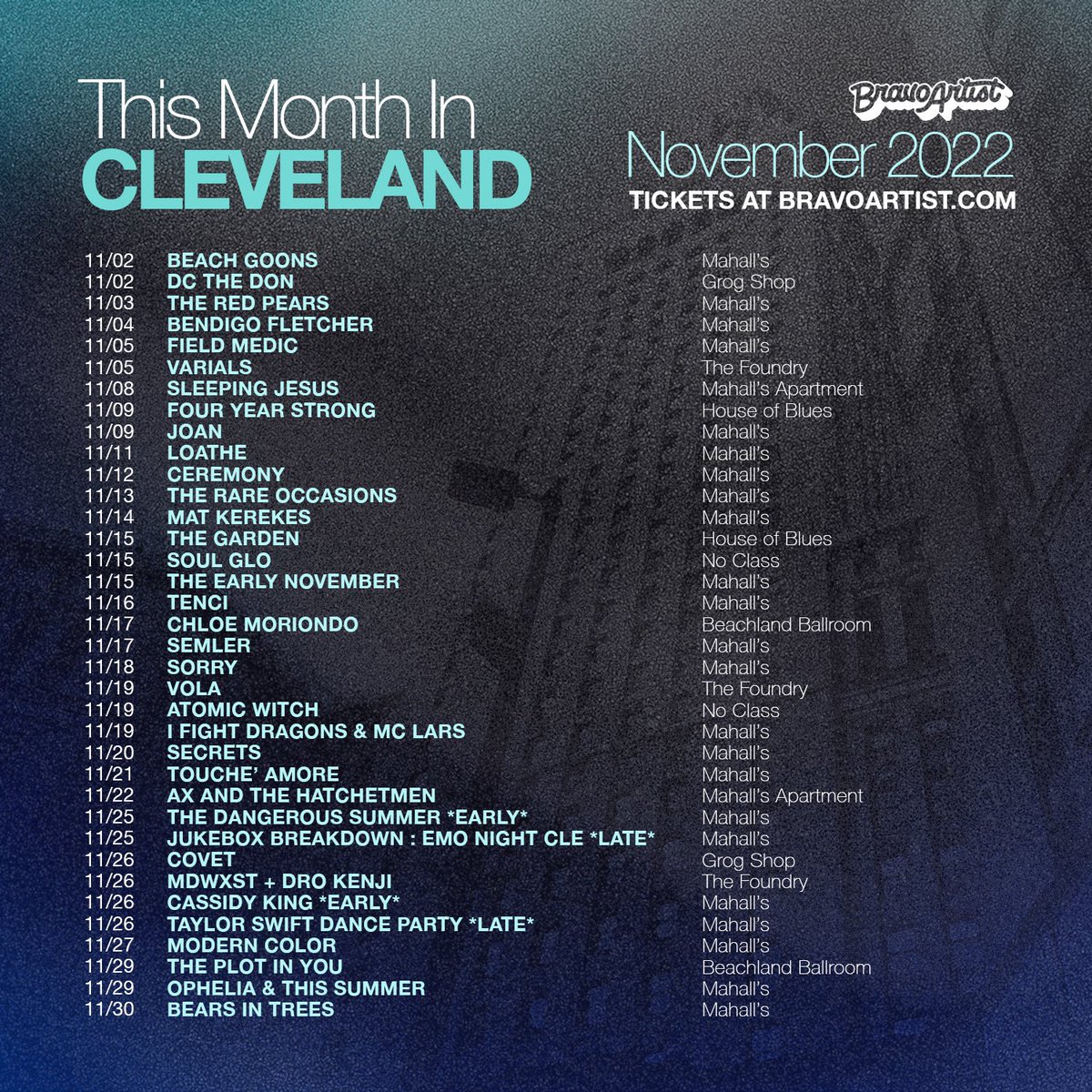 BravoPresents's tweet photo. 🎉CLEVELAND AND COLUMBUS🎉🔥Going to be a great November full of shows - the question is which ones are YOU stoked for?! Grab your tickets! 
🎟 https://t.co/QtWYwEu8nT https://t.co/I3cSZbn0B8