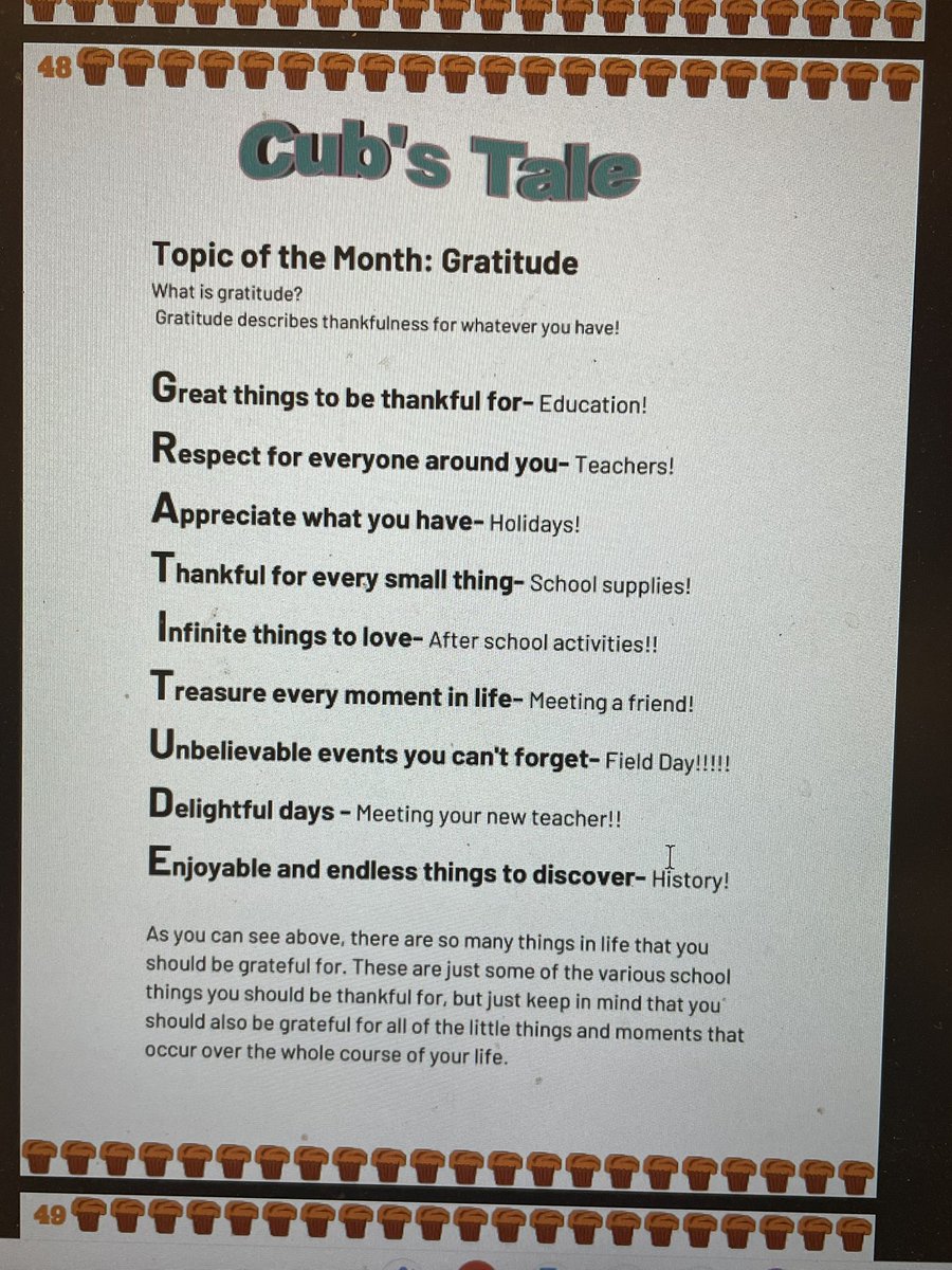 mrswilkerson84's tweet photo. I could not be more proud of my 5th Grade General Intellect and Language Arts GT kids for creating the first issue of the Cub’s Tale, which is a part of our school newspaper, The Lion’s Tale! #ghlionpride @GreathouseLions #jcpsgt https://t.co/IX4kbt53tz