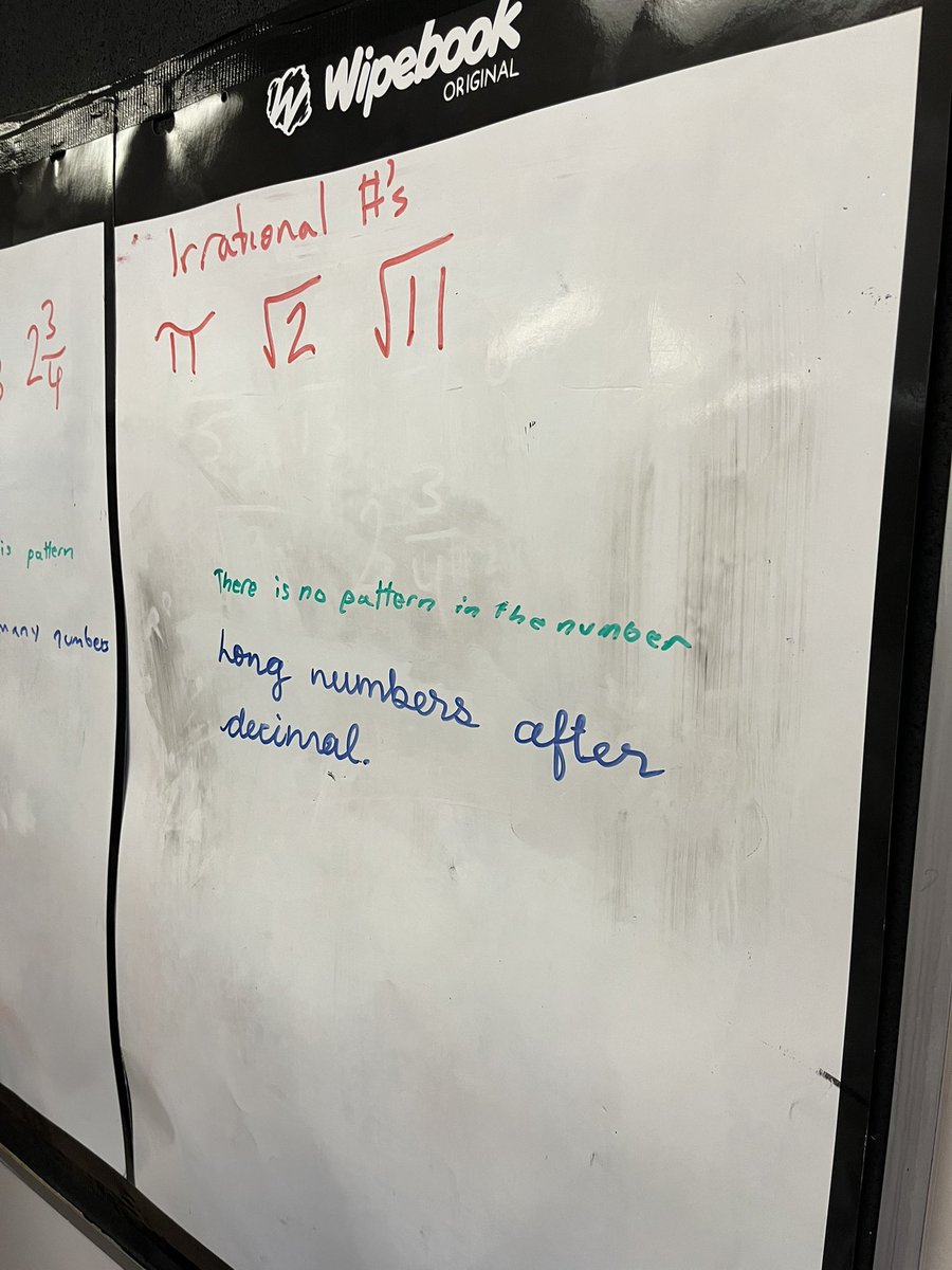 MrWaddenRMS's tweet photo. Grade 9s explored what makes a number rational or irrational through thinking 🤔 #buildingthinkingclassrooms @HRCE_Math https://t.co/l4IPiLyH3X