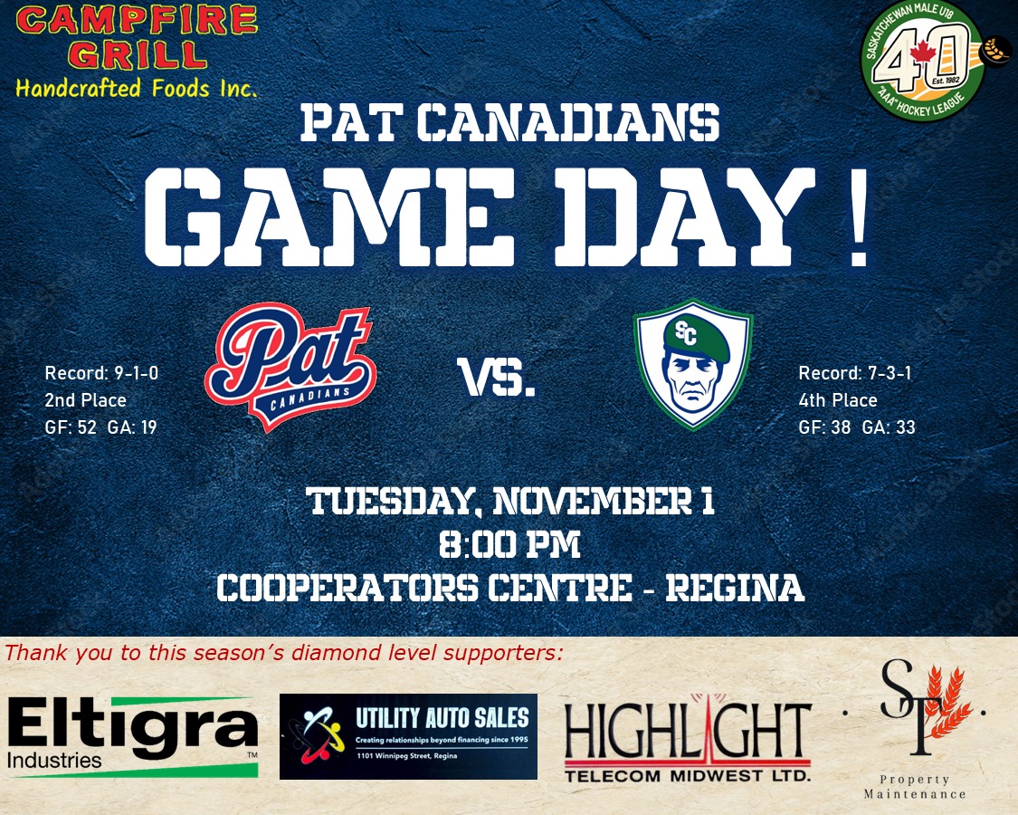 The Pat Canadians are back in action tonight with their 3rd game in 4 nights. Tonight they meet up with the @sclegion3 for the first time this season at 8:00PM at the Cooperators Centre. Tonight's featured supporter is @campfiregrillsk