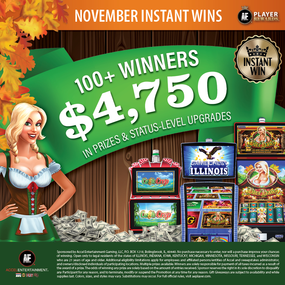 AccelEntertain's tweet photo. Welcome to a new month of AE Player Rewards! In November, over 1,600 lucky winners will get the chance to share over $75,000 in prizes! #accelentertainment #aeplayer #aeplayerrewards #slots #prizes #aeprizepatrol https://t.co/hY8nuftIEe